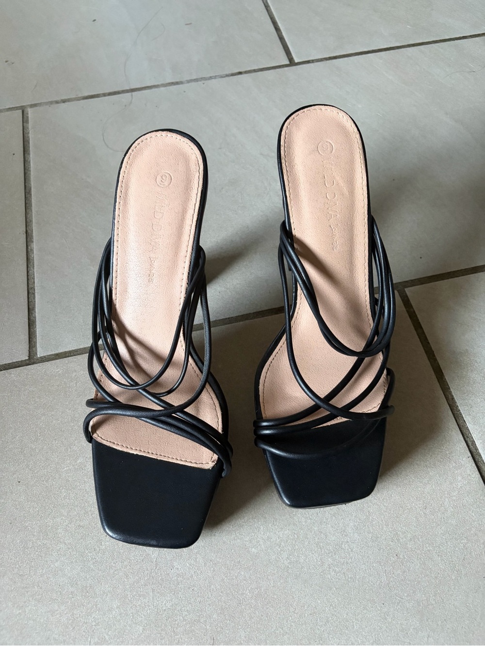 Wild Diva Black Strappy Square-Toe Mules